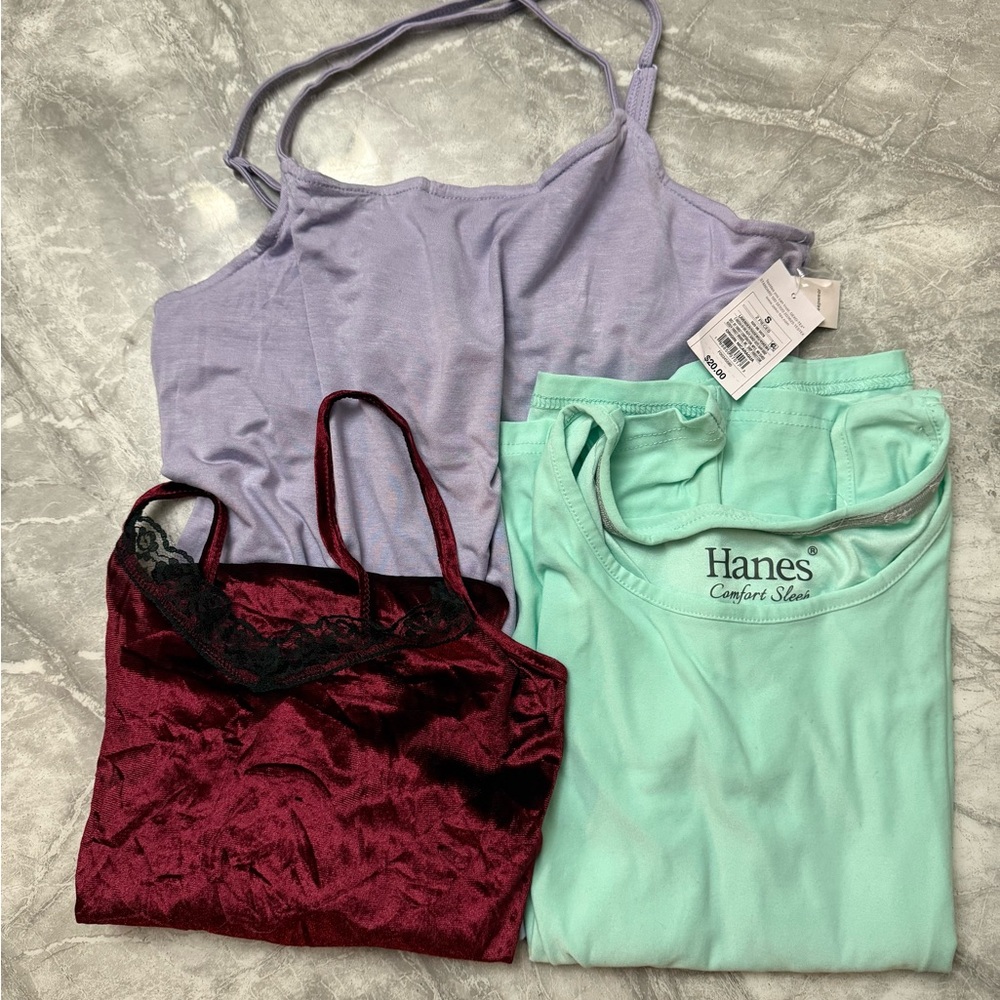 Set of 2 Small & 1 Medium Soft Tank Tops in Lavender, Mint, and Burgundy